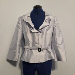 Vintage Baby Blue Silk Blend Satin Belted Blazer Size 10